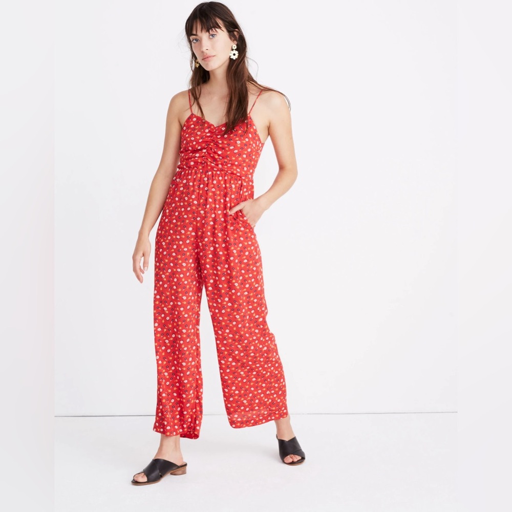 Madewell Ruched Wide-Leg Jumpsuit in Prairie Posies, size 14